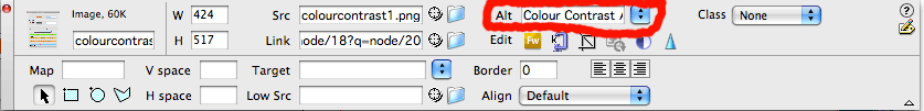screenshot showing alt text entry in Adobe Dreamweaver